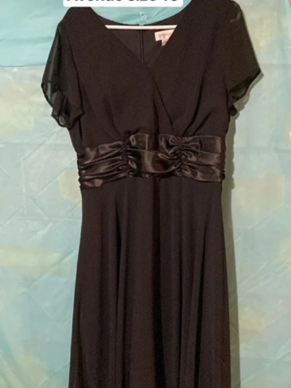 Avenue Black Asymmetrical Wrap Midi Dress with Satin Waistband